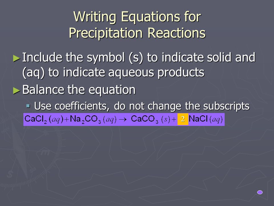 how to write a precipitation reaction equation